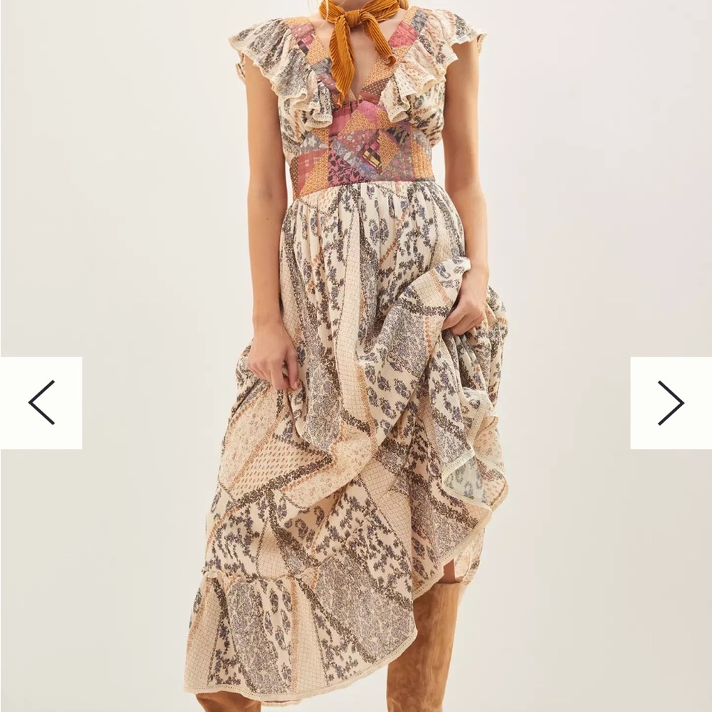 🌻 Anthropologie Let Me Be Quilted Ruffle Patchwork Maxi Dress Cotton Medium 🌻